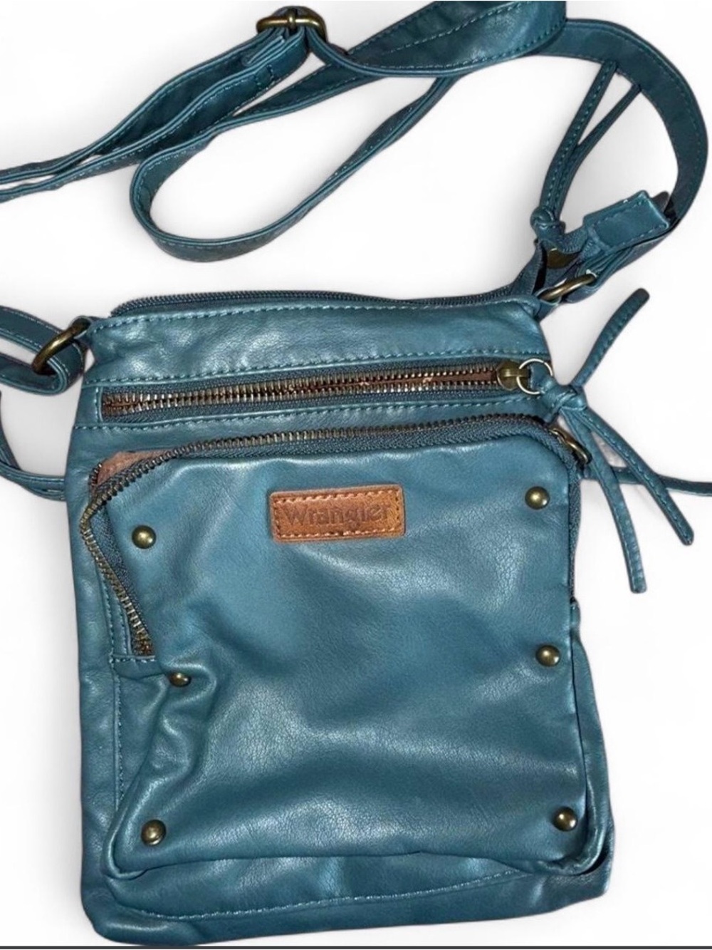 Wrangler Teal Blue Leather Crossbody with Front Pockets